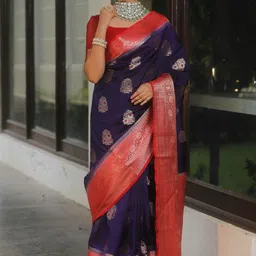 SWEETPEL Ethnic Motifs Woven Design Zari Heavy Work Banarasi Saree image 3