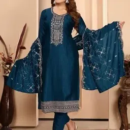 NARI DREAM Women Floral Embroidered Regular Aari Work Kurta with Trousers & With Dupatta image 4