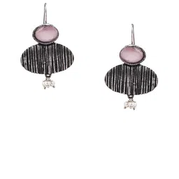 PUJVI Artificial Stones Studded and Beaded Contemporary Oxidised Drop Earrings image 2