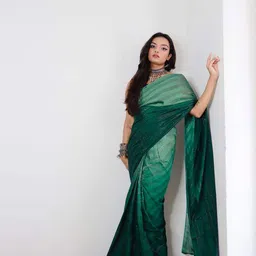 HERE&NOW Striped Pure Chiffon Ready to Wear Jamdani Saree-picture-38