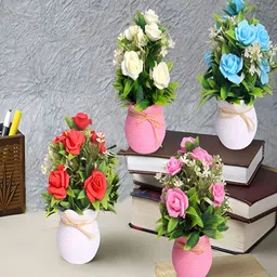 PROKART Blue 1 Pieces Rose Artificial Flower With Pot image 2