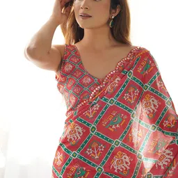 Kalista Ethnic Motifs Printed Mirror Work Pure Chiffon Saree image 2