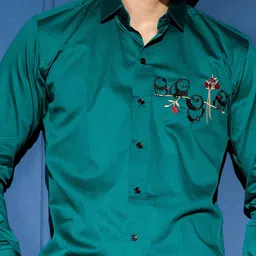 Foomer Men Standard Fit Embroidered Spread Collar Cotton Casual Shirt image 5