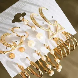 TheVineGirl Set of 9 Pearl Studded Half Hoop Earrings image 5