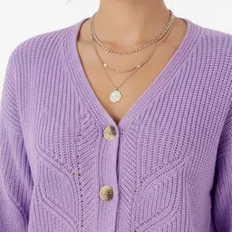 glitchez Self Striped V-Neck Cropped Oversize Cardigan image 3