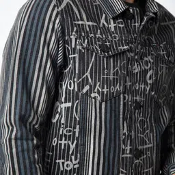 nostrum Men Striped Lightweight Crop Denim Jacket image 5