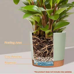 Ascension Green & Brown Textured Flower Vase With Drainage Tray image 4