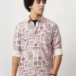 British Club Men Comfort Spread Collar Ethnic Motifs Printed Slim Fit Casual Shirt-picture-27