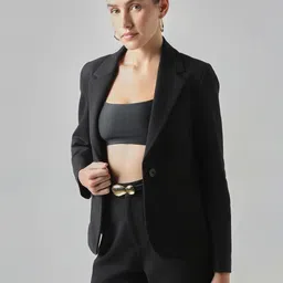 Women Solid Single Breasted Casual Blazer-image-27