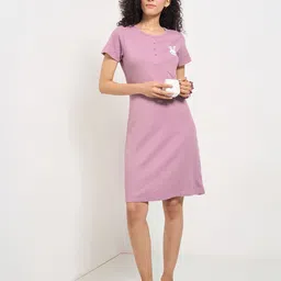 Dreamz by Pantaloons Women Checked Round Neck Pure Cotton T-Shirt Nightdress-picture-35