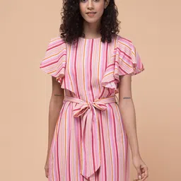 Hive91 Striped Printed With Tie-Ups A-Line Dress-picture-13