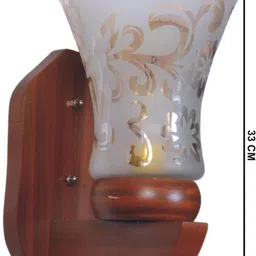 1ST TIME Gold-Toned & Brown Printed Wood Traditional Frustum Shaped Wall Lamp image 3