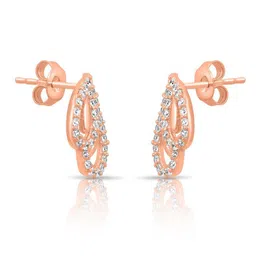 Zavya 925 Sterling Silver Rose Gold-Plated Cubic Zirconia Studded Leaf Shaped Studs image 3