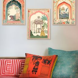 Kotart Brown & Orange 3 Pieces Wooden Traditional Painting Wall Arts-picture-35
