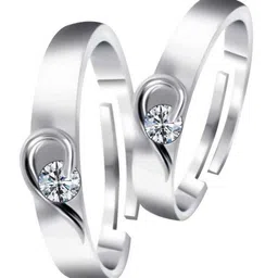 M Men Style Set Of 2 Stainless Steel Stone-Studded Adjustable Couple Finger Ring image 3