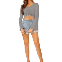 DHRUVIL IMPEX Women V-Neck Batwing Sleeve Crop Top image 2