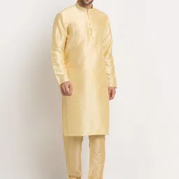 KRAFT INDIA Men Beige Kurta and Churidar with Nehru jacket image 5