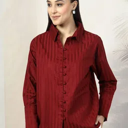 plusS Women Standard Spread Collar Striped Cotton Casual Shirt-picture-16