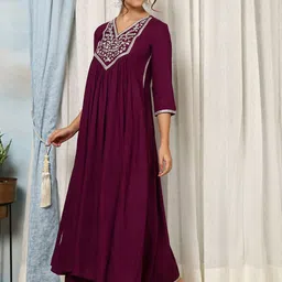 KIMAYRA Floral Yoke Design Anarkali Kurta with Palazzos & Dupatta image 3