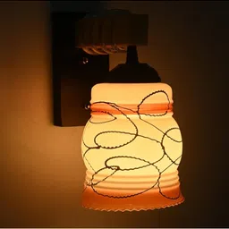 1ST TIME Brown & White Colourblocked Wood Contemporary Rectangle Shaped Wall Lamp image 3