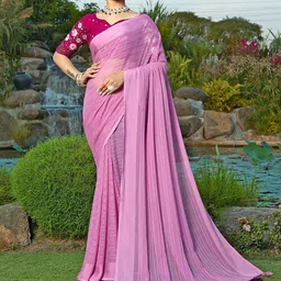 K 5 Fashion Woven Design Sequinned Pure Chiffon Saree image 2