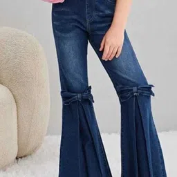 I NAINA DRESSES Girls Bootcut Pleated Mid-Rise Light Fade Stretchable Jeans-picture-39