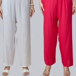 URBAN TRENDING Women Pack of 2 Solid Wide Leg MId Rise Palazzos image 3
