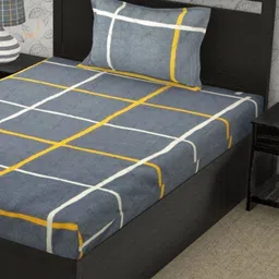 Aura Grey & Yellow Printed 144 TC Microfiber Single Bedsheet Set 1.52 m x 2.28 m image 3