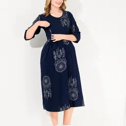 QUIRA Bohemian Printed Gathered or Pleated Maternity A-Line Midi Maternity Dress-picture-32