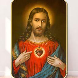 Livin'luxe Brown & Red Sacred Heart of Jesus Religious Wooden Wall Art-picture-47