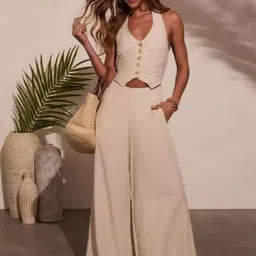 all about you Cotton V-Neck Waistcoat With Palazzos Co-Ords-picture-39