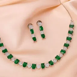 KARATCART Silver-Plated American Diamond-Studded Jewellery Set image 1