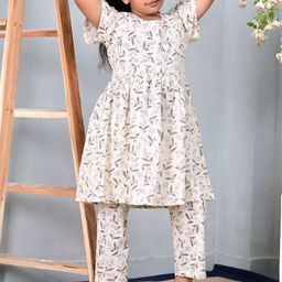 BAESD Girls Floral Printed Regular Pure Cotton Top with Pyjamas-picture-6