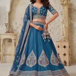 ODETTE Embroidered Sequinned Semi-Stitched Lehenga & Blouse With Dupatta-picture-32