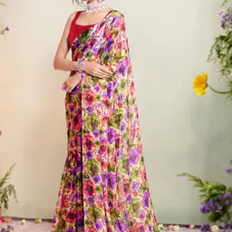 Garden Vareli Floral Printed Pure Chiffon Saree Without Blouse Piece image 2
