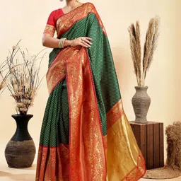 WOVENSTOCK Ethnic Motifs Zari Art Silk Handloom Kanjeevaram Saree-picture-14