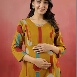 CRAFIQA Harvest Gold Geometric Ajrakh Cotton Maternity Nursing Co-ord Set image 2