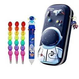 k3nterprises Kids Galaxy Pencil Bag with Captain America Keychain 4 Pcs Astro Pen Set space Art EVA Pencil Box-picture-14