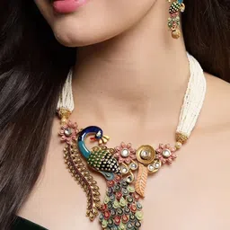 MANSIYAORANGE Gold-Plated Peacock Necklace Set image 2