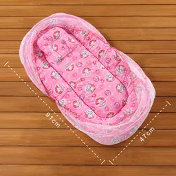 Babyhug Cotton Bedding Set With Center Zip Mosquito Net Heart Print- Pink image 3
