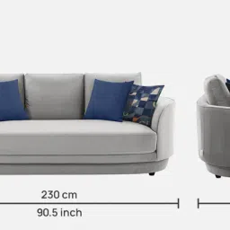 casacraft from pepperfry Brescia Velvet 3 Seater Sofa in Light Grey Colour image 2