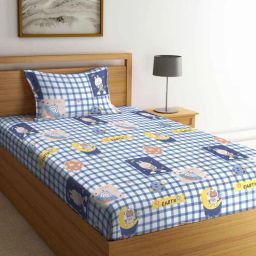 klotthe Blue Cartoon Characters 300 TC Cotton Blend Single Bed Sheet with Pillow Cover-picture-21
