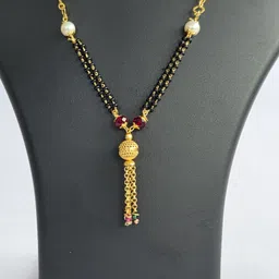 shineandserve Stylish Gold Plated Short Mangalsutra with Pearl and Tassel Pendant Alloy Mangalsutra image 2