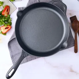 Victoria Cast Iron Skillet Large Frying Pan with Helper Handle Seasoned with 100% Kosher Certified Non-GMO Flaxseed Oil, 12 Inch, Black image 1