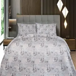 Threadwear Grey & Black Floral 400 TC King Bedsheet with 2 Pillow Covers-picture-34