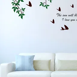 LANSTICK Brown & Green Tree With Birds & Quotes Self Adhesive Wall Sticker image 3