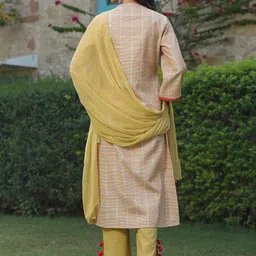 AARAAS Women Regular Thread Work Pure Cotton Kurta with Trousers & With Dupatta image 2