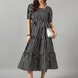 Raiyani Enterprise Women Striped Tiered Crepe Fit & Flare Midi Dress-image-31