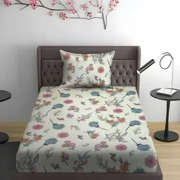 WEAVE AND DECOR White & Grey Floral Microfiber 300 TC Single Bedsheet Set-2.28mx1.52m-image-51
