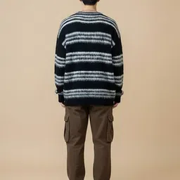 Mast & Harbour Men Striped Pullover with Fuzzy Detail image 3